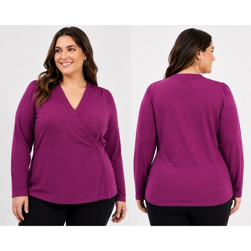 Alfani Woman Purple Surplice Wrap Sweater V-Neck Long Sleeve Plus Size 1X NWT